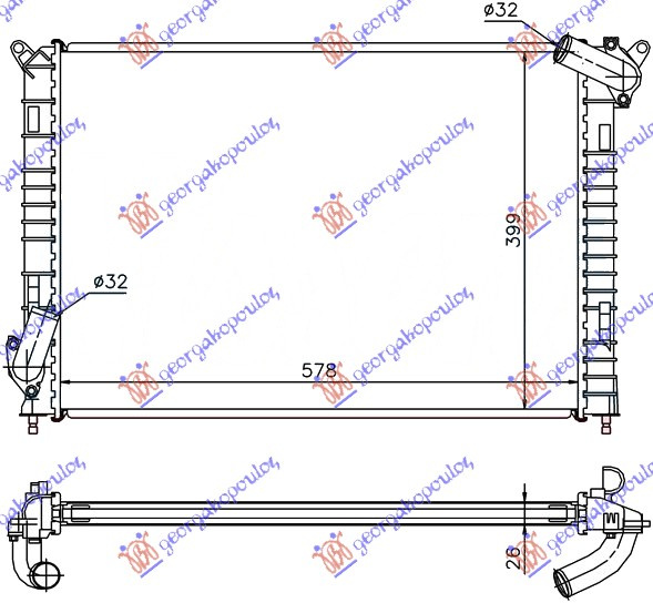 Radiator për motor 1,6cc`S` (me/pa kondicioner) (57,7x39,7)