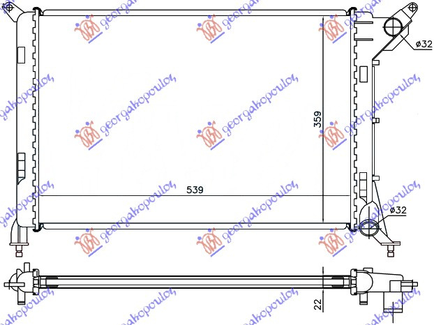 Radiator për motor 1.4-1.6i16V (pa kondicioner) (54x36)