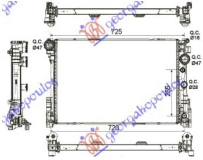 Radiator për motor 3.0-3.5 benzinë - 2.1-2.2-3.0 CDI dizel (marsh manual/automatik) (640x430) (KOYO)