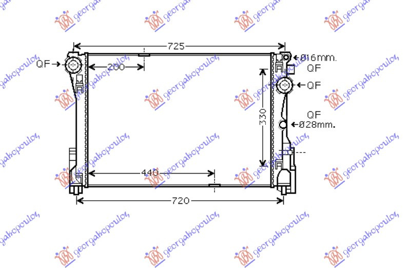 Radiator për motor 1,6-1,8-2,0-2,1-3,5 (64x44x3,2) (marsh manual/automatik). tubë16mm