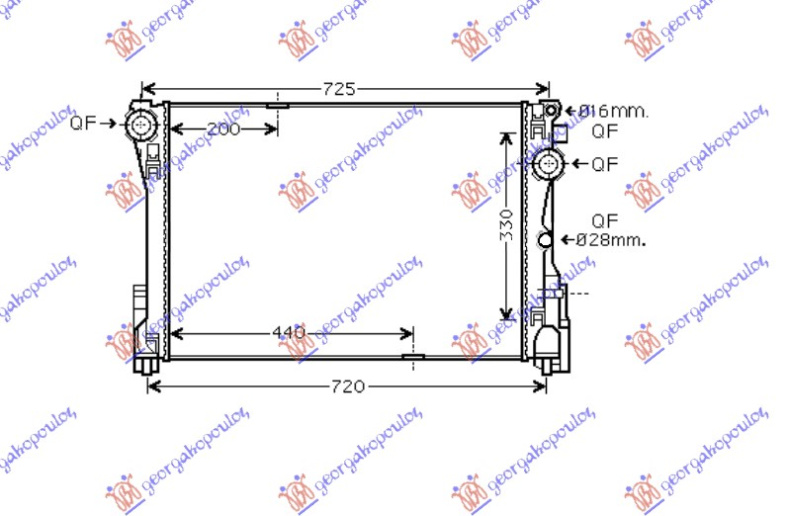 Radiator për motor 1.6-1.8-2.0-2.1-3.5 (64x44x3.2) (marsh manual/automatik). tubë16mm (KOYO)