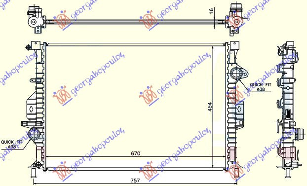 Radiator për motor për të gjitha modelet benzinë/dizel (marsh manual) (670x454x16) (MAHLE BEHR PREMIUM LINE)