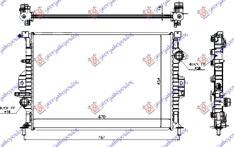Radiator për motor për të gjitha modelet benzinë/dizel (marsh manual) (670x454x16) (MAHLE BEHR)