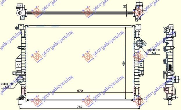 Radiator për motor për të gjithë modelet benzinë /dizel (marsh manual) (670x454x16) (KOYO)
