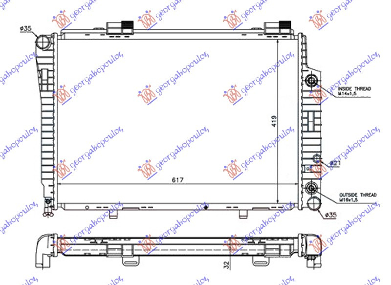Radiator për motor të gjithë modelet dizel (marsh manual/automatik) (me kondicioner) (61,5x42)