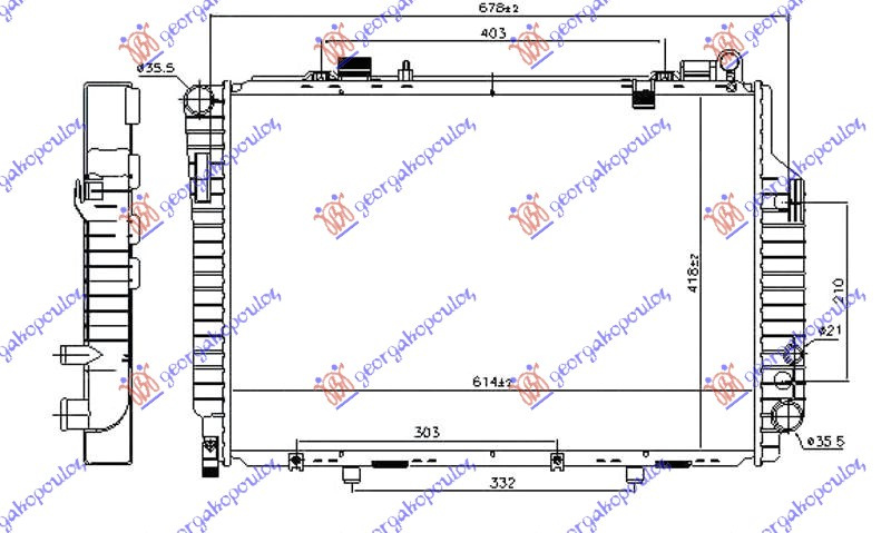 Radiator për motor 2,5 CDi dizel (marsh manual/automatik) (615x420)