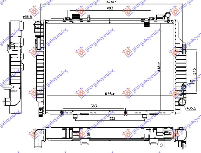 Radiator për motor 2,5 CDi dizel (marsh manual/automatik) (615x420) (MAHLE BEHR)