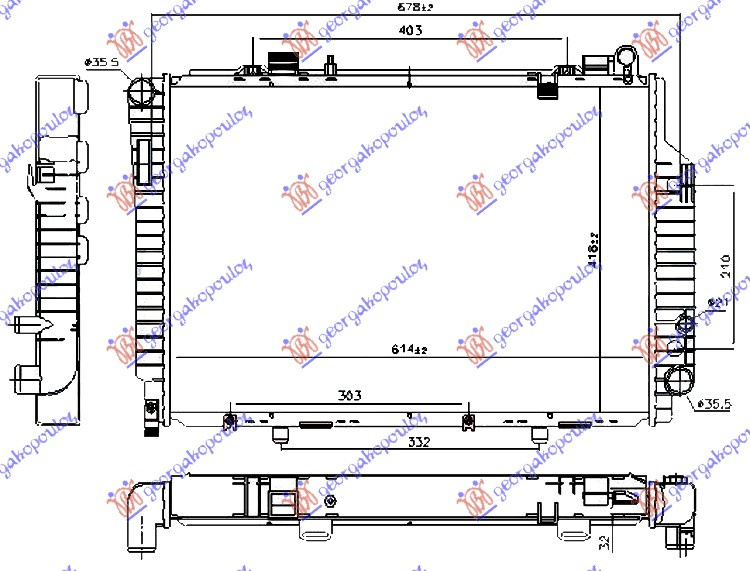 Radiator për motor 2,5 CDi dizel (marsh manual/automatik) (615x420) (MAHLE BEHR)