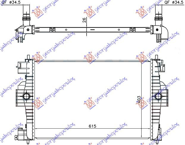 Radiator për motor 1,6i-16V (61,3x40,5) 10-