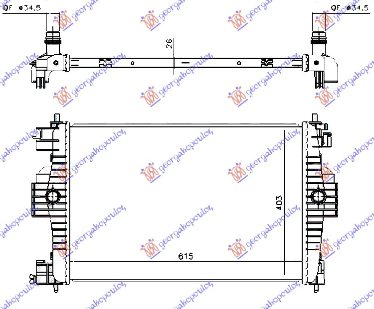 Radiator për motor 1,6i-16V (61,3x40,5) 10- (MAHLE BEHR)