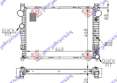 Radiator për motor 2.8-3.2i18V-3.2CDi (64x46) (marsh manual/automatik)