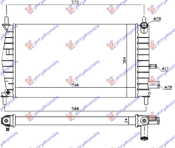 Radiator për motor 1,1-1,3CC (50x31)