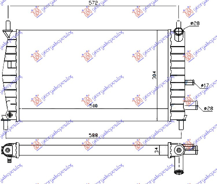 Radiator për motor 1,1-1,3CC (50x31)