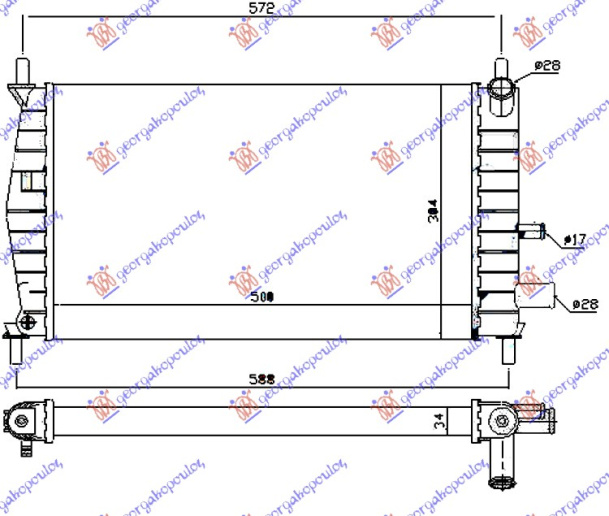 Radiator për motor 1,1-1,3CC (50x31) (VALEO CLASSIC)