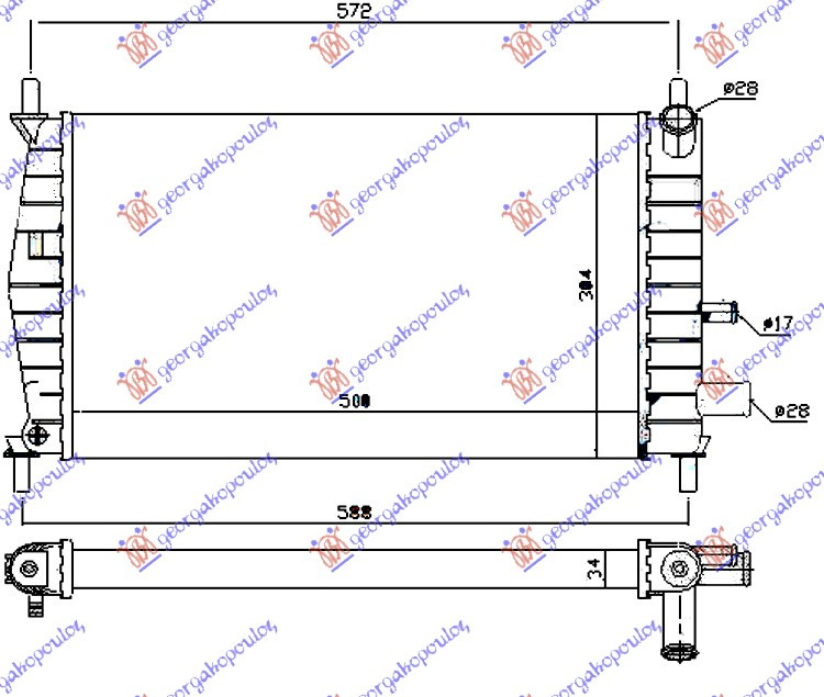 Radiator për motor 1,1-1,3CC (50x31) (VALEO CLASSIC)