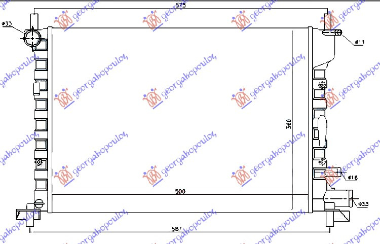 Radiator për motor 1,2-1,3-1,4-1,6-1,7V (me kondicioner) (52x37,8)