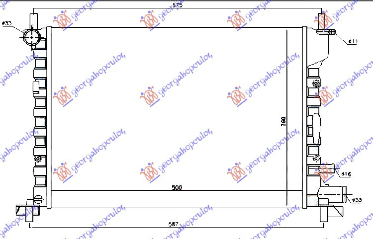 Radiator për motor 1,2-1,3-1,4-1,6-1,7V (me kondicioner) (52x37,8) (MAHLE BEHR)
