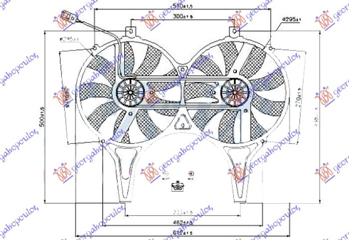 Ventilator për kondicioner komplet benzinë/dizel (dopio) (295/295mm) (2 pinë)