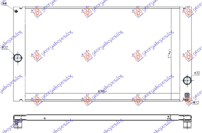 Radiator për motor 2.4-2.5 benzinë - 2.0 D dizel (635x375x22) plotësisht alumin