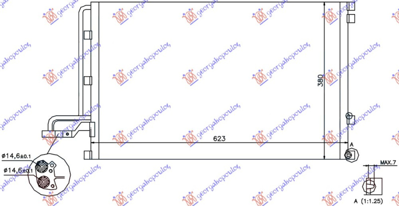 Radiator i kondicionerit benzinë/dizel (585x380x16) 14.6mm mbajtës të vegjël