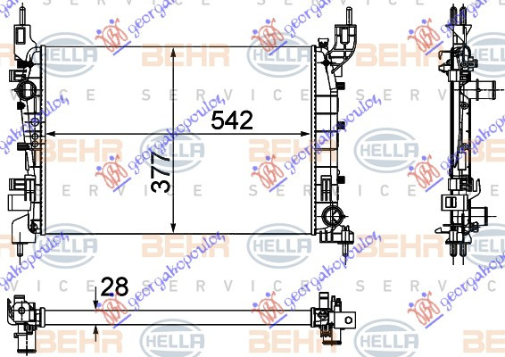 Radiator për motor 1,4 i-8V (me/pa kondicioner) (54x37,5x28) (MAHLE BEHR)