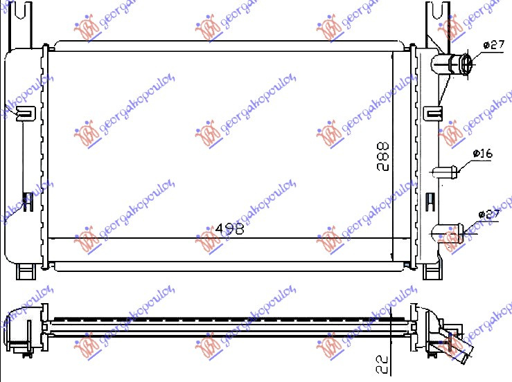 Radiator për motor 1,0 -1,1 -1,3 (50x30) (VALEO CLASSIC)