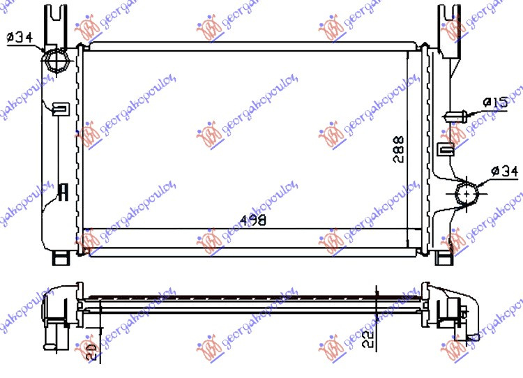Radiator për motor 1,4-1,4CAT-1,6-1,6xR2i-1,8D (50x30) (VALEO CLASSIC)