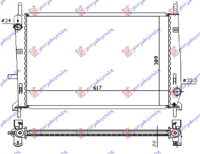 Radiator për motor 1.6-1.8-2.0Icc 16V (me/pa kondicioner) (62x39,5)