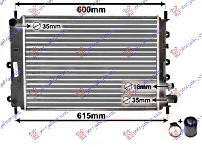 Radiator për motor 1.4-1.6-1.8 16V-1.8D (me/pa kondicioner) (52,5x36,5)