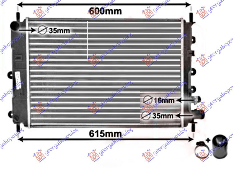 Radiator për motor 1.4-1.6-1.8 16V-1.8D (me/pa kondicioner) (52,5x36,5)