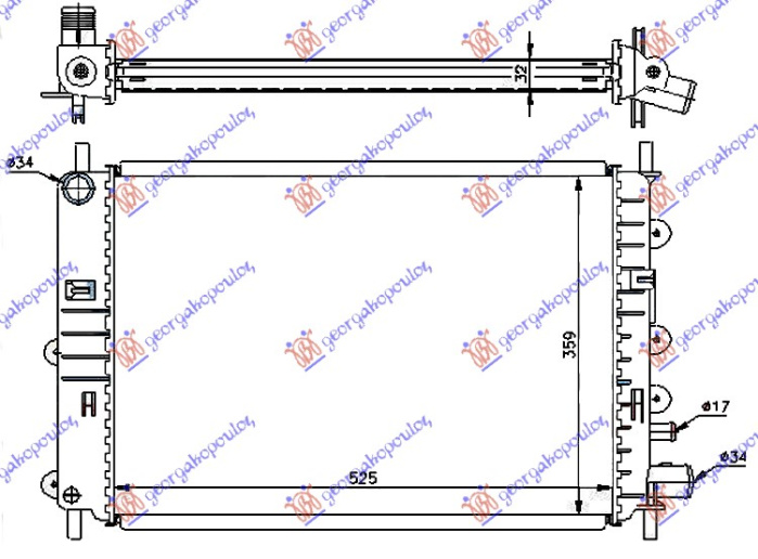 Radiator për motor 1.4-1.6-1.8 16V-1.8D (me/pa kondicioner) (52,5x36,5)