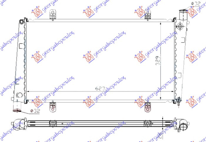 Radiator për motor 1.9-2.0 TURBO benzinë (625x330x26)