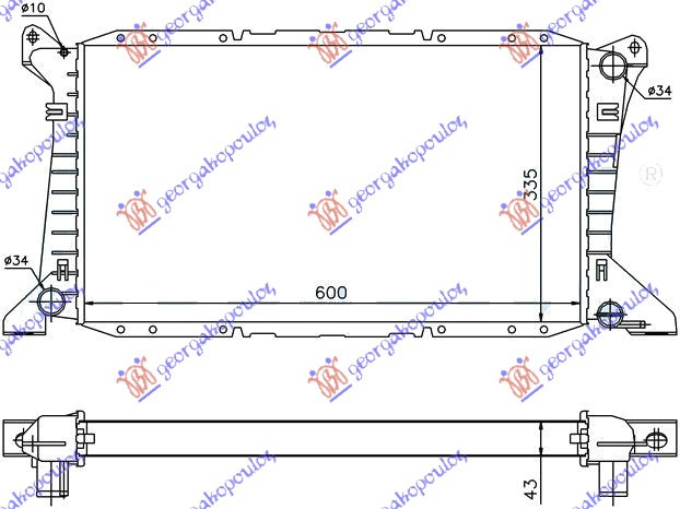 Radiator për motor 2.0 benzinë (pa kondicioner) (60x33,3)