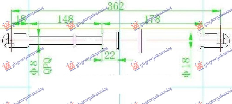 Amortizues (një) për xhamin e pasëm të bagazhit (362L-100N)