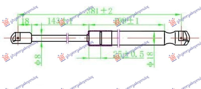 Amortizues (një) për xhamin e pasëm të bagazhit (385L-140N)