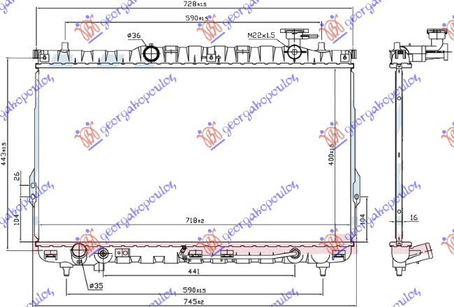 Radiator për motor 2.4 16V-2.7 V6 (me/pa kondicioner) (marsh manual/automatik) (72x40)