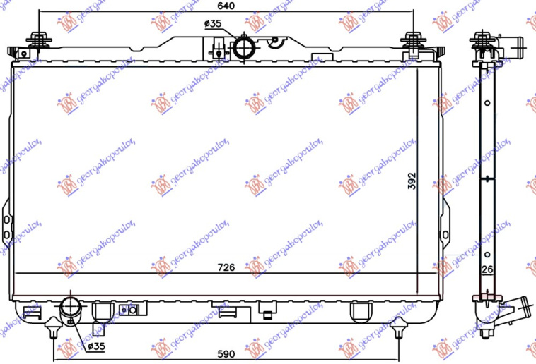 Radiator për motor 2.0 CRDI (me/pa kondicioner) (marsh automatik) (72.6x39.2) tubë 8MM