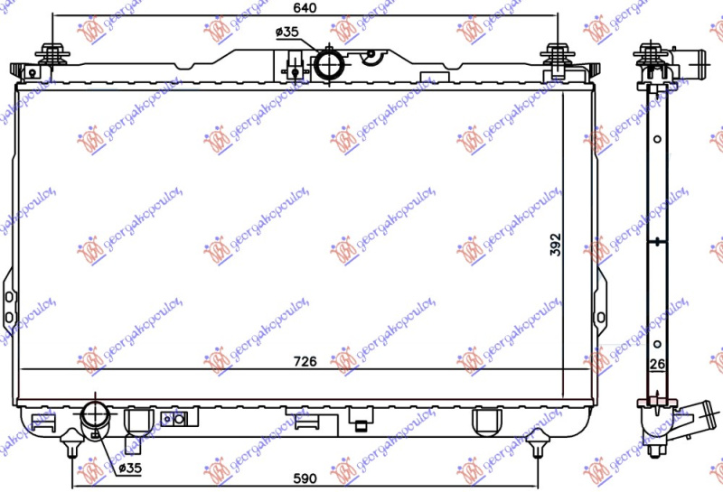 Radiator për motor 2.0 CRDI (me/pa kondicioner) (marsh automatik) (72.6x39.2) tubë 8MM