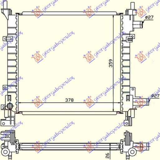 Radiator për motor benzinë (me kondicioner) (38x36) (MAHLE BEHR)