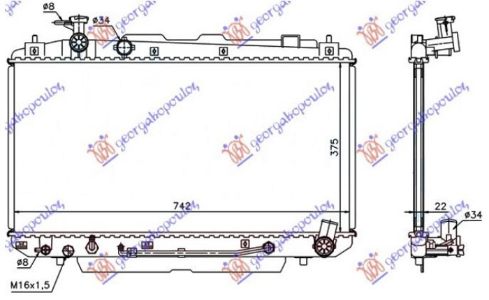 Radiator për motor 2,0 16V (37,5x73,8x16) (marsh automatik) (KOYO)