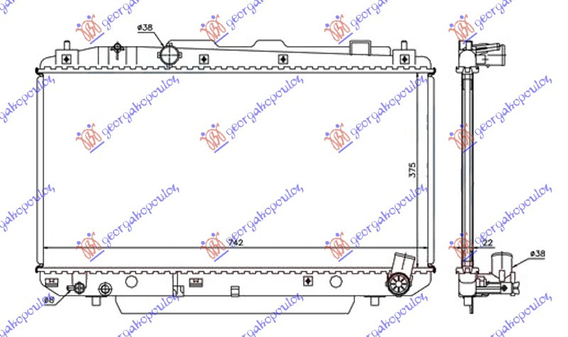 Radiator për motor 2,0 D4d (me/pa kondicioner) (37,5x73,8x25)