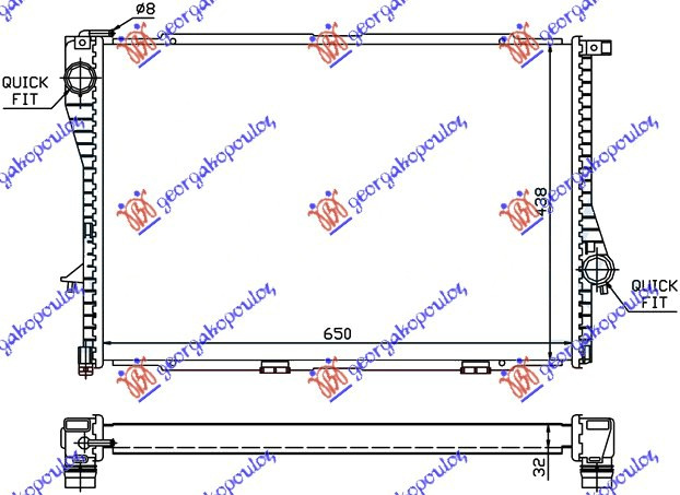 Radiator për motor (marsh manual/automatik) (me/pa kondicioner) (65x43.8)