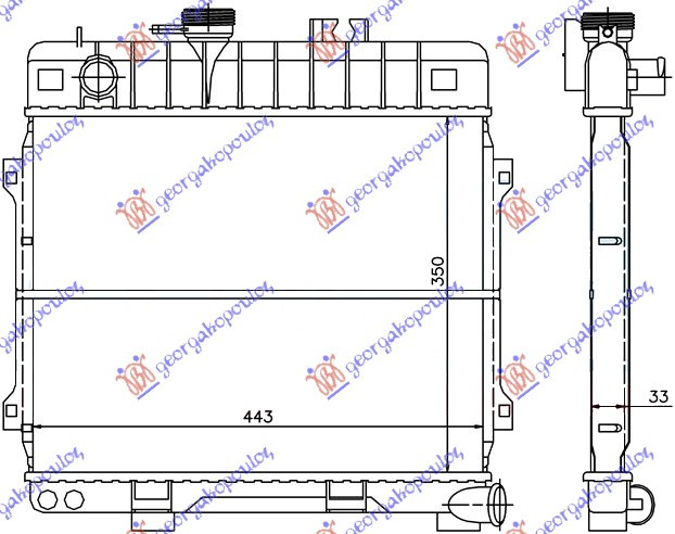 Radiator për motor 1,6-1,8cc (me/pa kondicioner) (44x35)