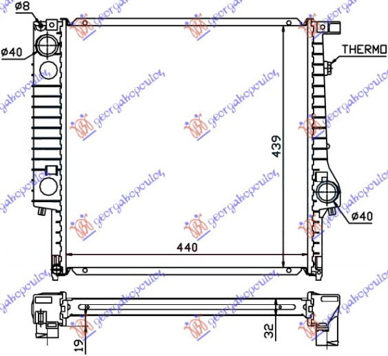 Radiator për motor 2.0/25 benzinë 6 cilindra (44x44x32)