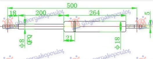 Amortizues (një) për derën e bagazhit kabriolet (500L-150N)