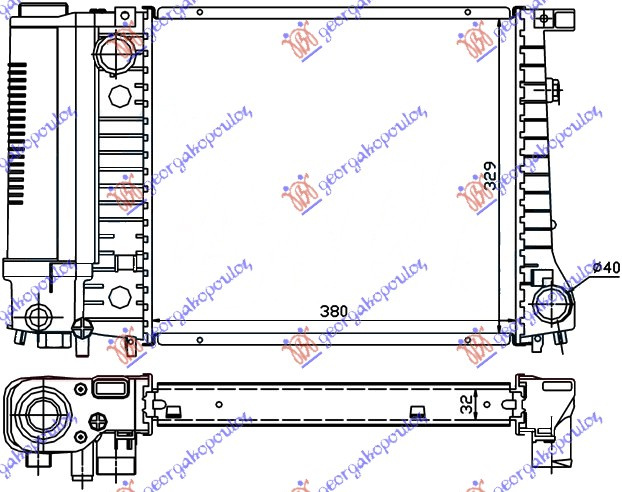 Radiator për motor 1,6-1,8 Μ40 (38x32,8) (MAHLE BEHR PREMIUM LINE)