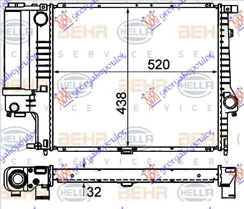 Radiator për motor të gjitha modelet (marsh manual) (me/pa kondicioner) (52x44) (MAHLE BEHR PREMIUM LINE)