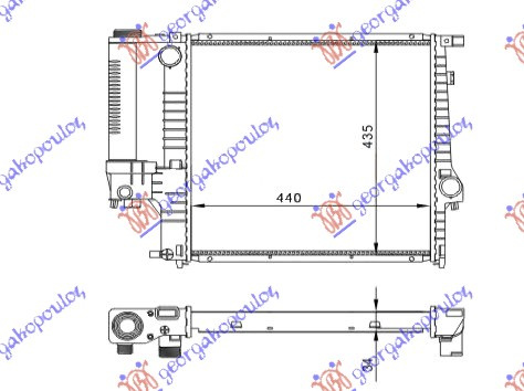 Radiator për motor të gjitha modelet benzinë (marsh manual) (me kondicioner) (440x440x32)