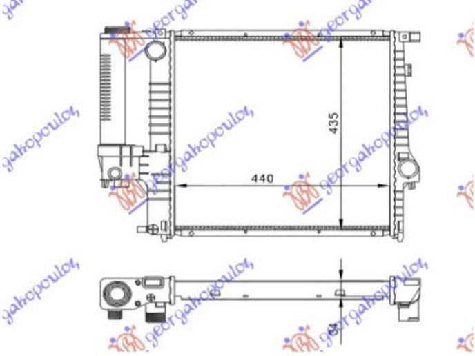 Radiator për motor të gjitha modelet benzinë (marsh manual) (me kondicioner) (440x440x32) (fletë metali)