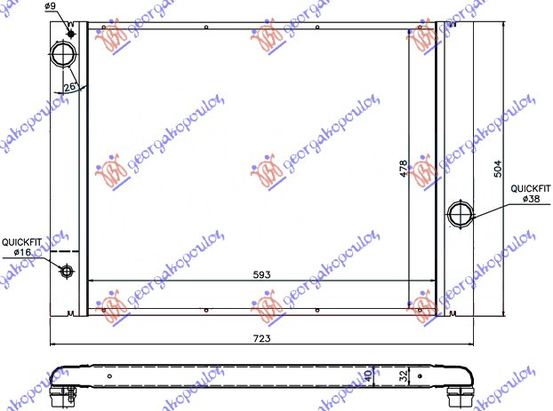 Radiator për motor të gjitha modelet benzinë (marsh manual/automatik) (62x49)